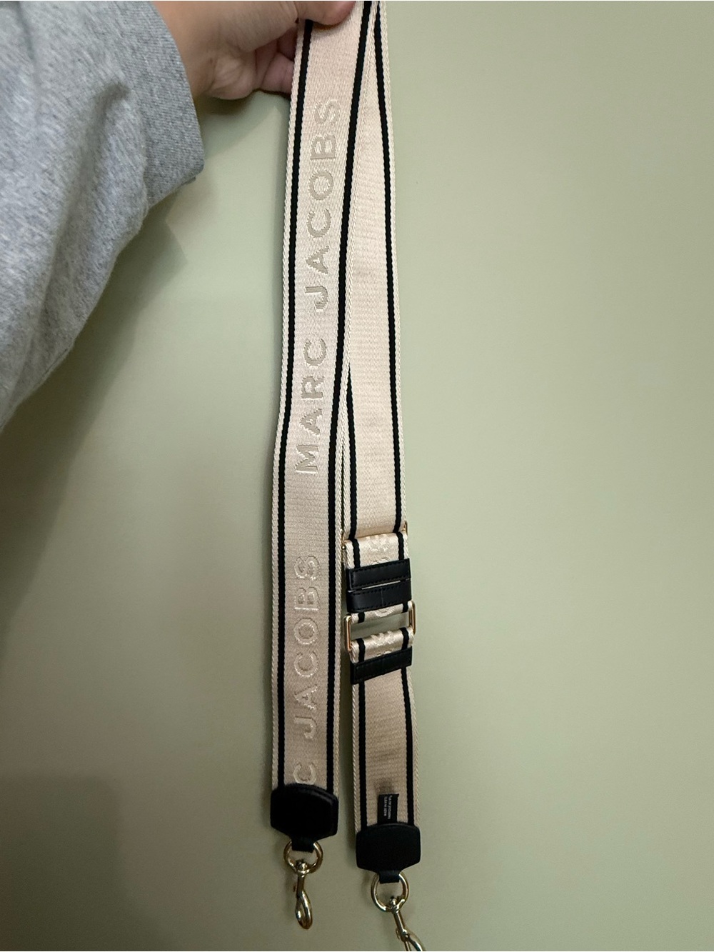 Marc Jacobs Beige Logo Webbing Strap with Black Trim